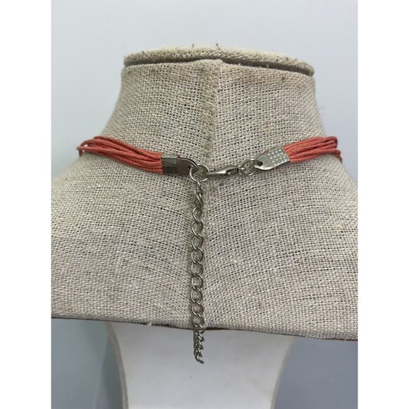 Chunky Red Wooden Bead Necklace With Adjustable Cord & Silver Accents - Picture 4 of 4